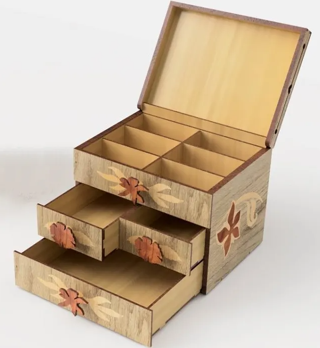 Laser Cut Box with Drawers – 4mm Wood Cut File