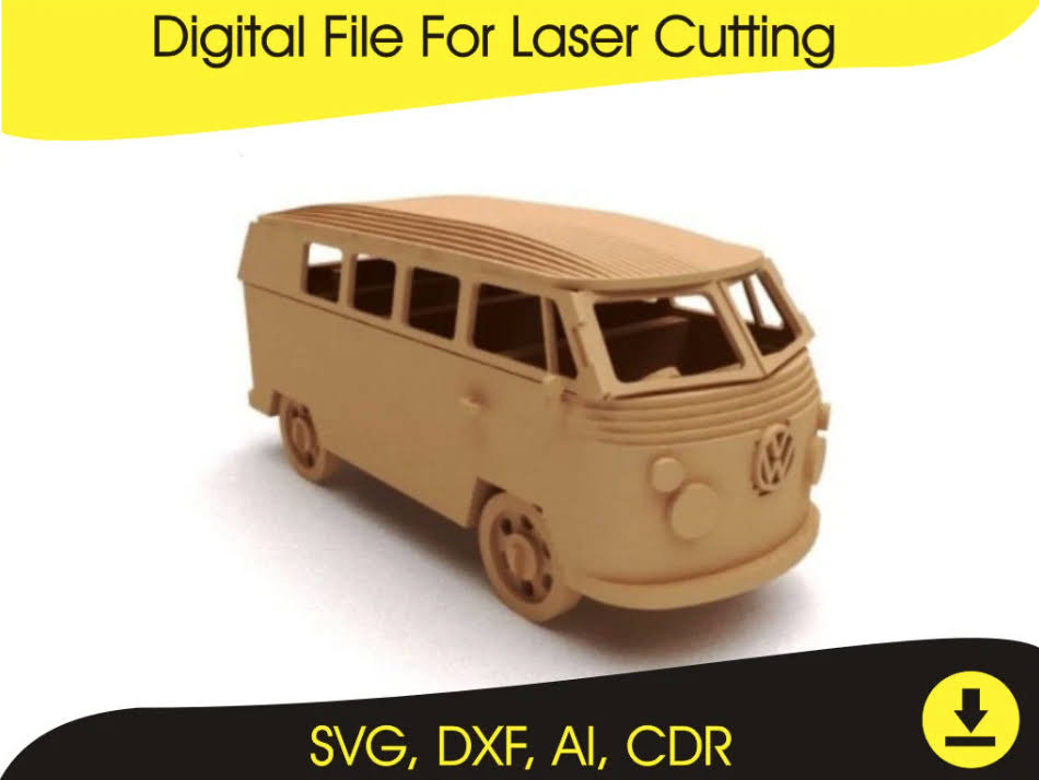 Model Combi Car 3D Puzzle - Laser Cut Files | SVG, DXF, CDR | Instant Download