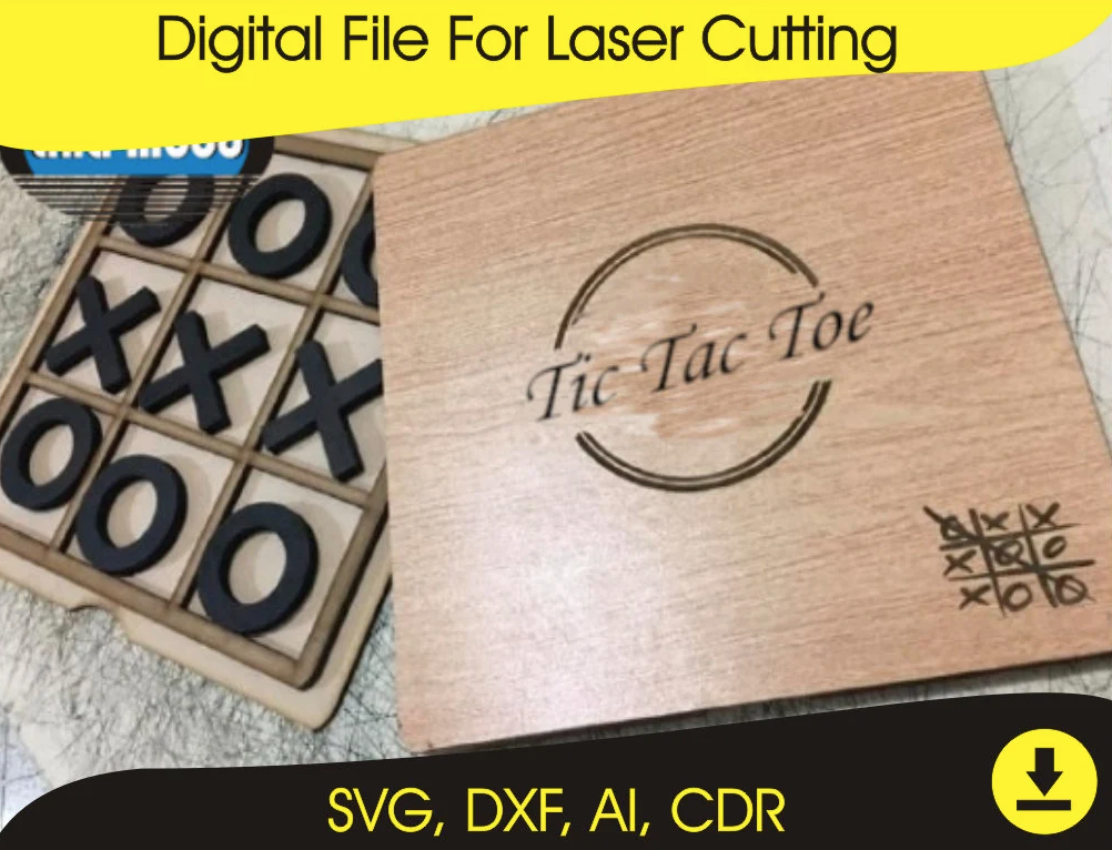 Tic Tac Toe Board - 5x5 Wooden Digital Download (SVG, DXF, CDR) for Laser Cutting
