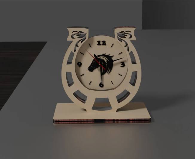 Wood Clock with Horseshoe - Laser Cut Files | SVG, DXF, CDR | Instant Download