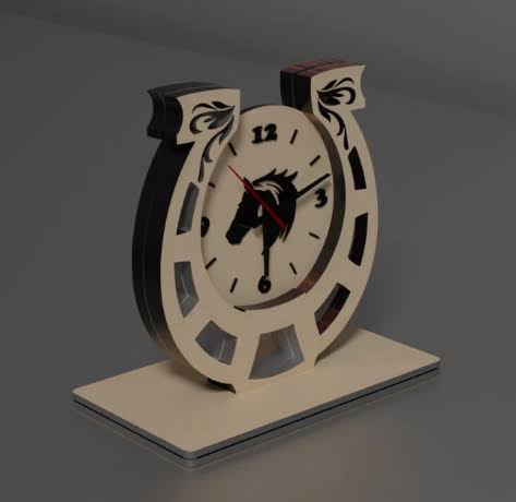 Wood Clock with Horseshoe - Laser Cut Files | SVG, DXF, CDR | Instant Download